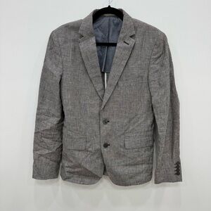 Zara Mens Houndstooth Blazer brown tan tones Linen sport coat Sz 36 half lined